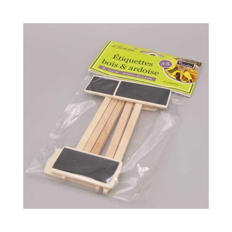 Lot de 5 étiquettes en bois et ardoise pour le potager Lot de 5 étiquettes en bois et ardoise pour le potager