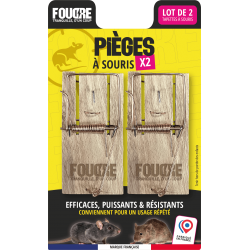 Pi&egrave;ges M&eacute;caniques Anti-Souris FOUDRE x2 &ndash; Tapettes robustes et r&eacute;utilisables